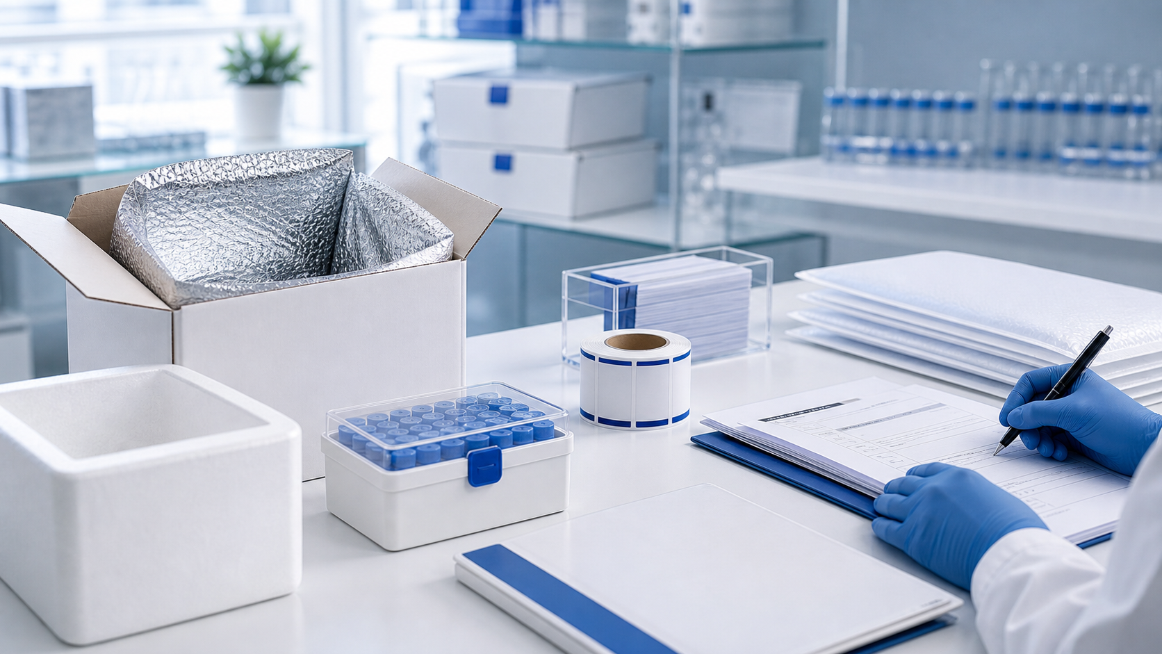 Research packaging, lot documentation, and cold-chain operations workspace